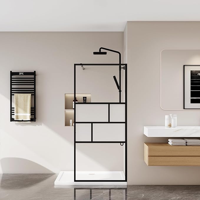 Goodyo 34” X 72” Shower Door Tempered Glass Framed Shower Screen Panel (3-Pieces)