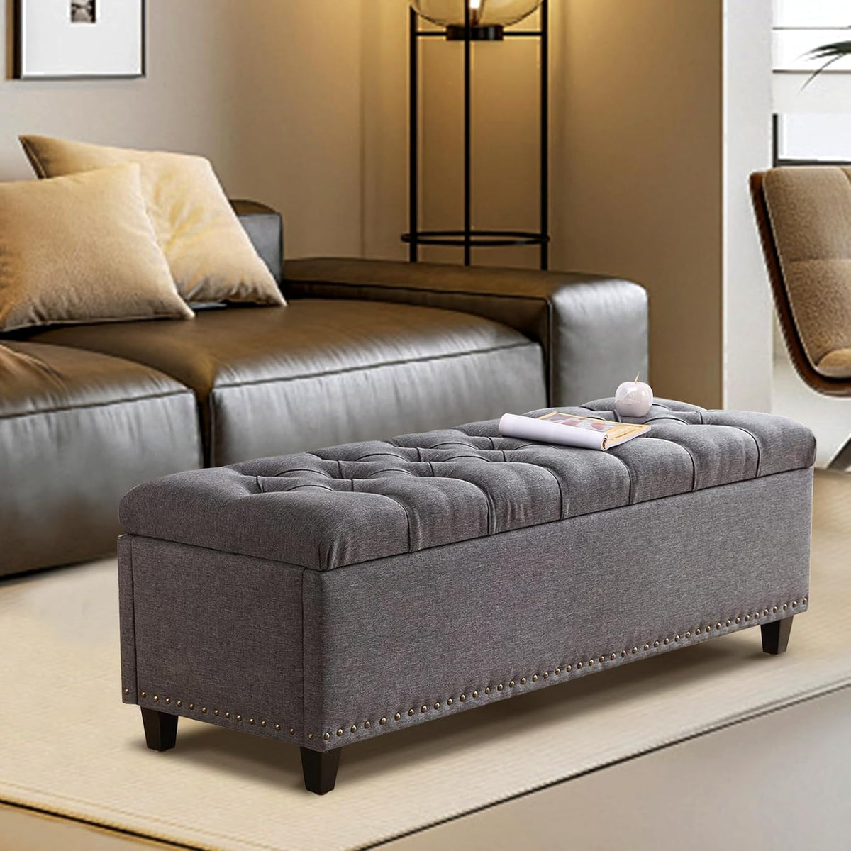 51" storage bench for bedroom, tufted storage ottoman, package contents