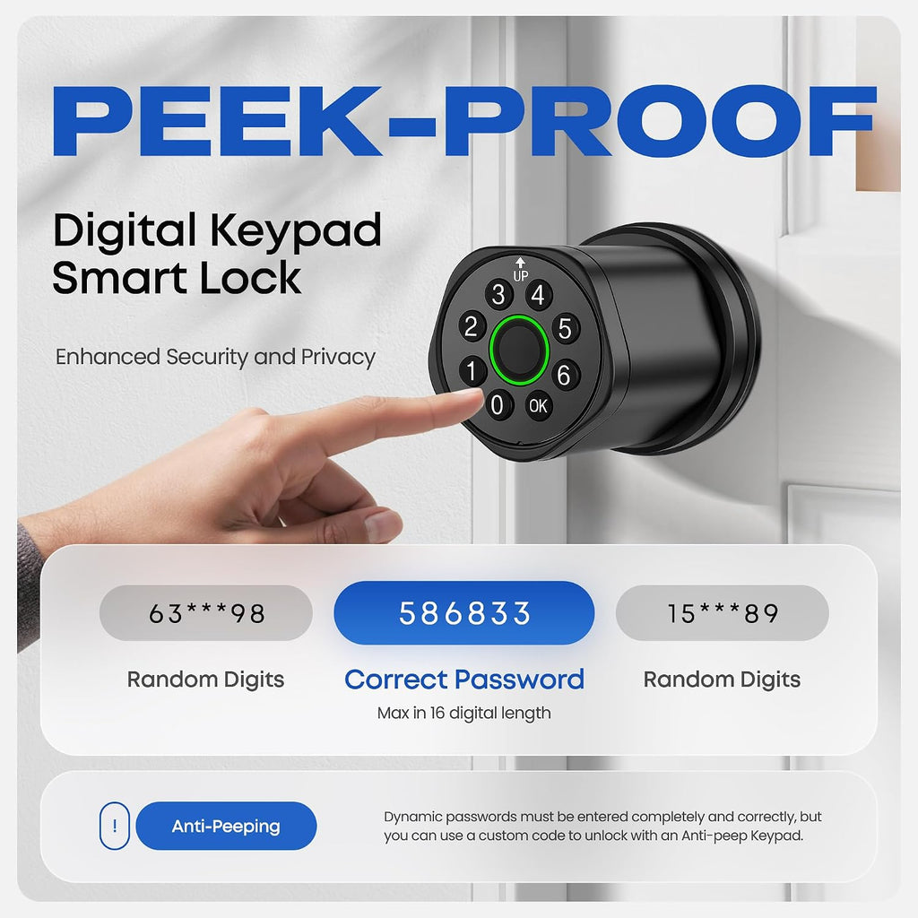 keyless entry keypad door lock with knob, smart, side view