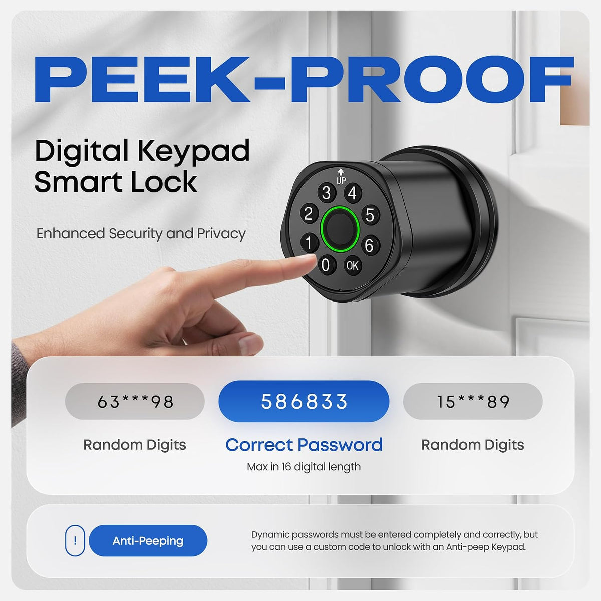 keyless entry keypad door lock with knob, smart, side view