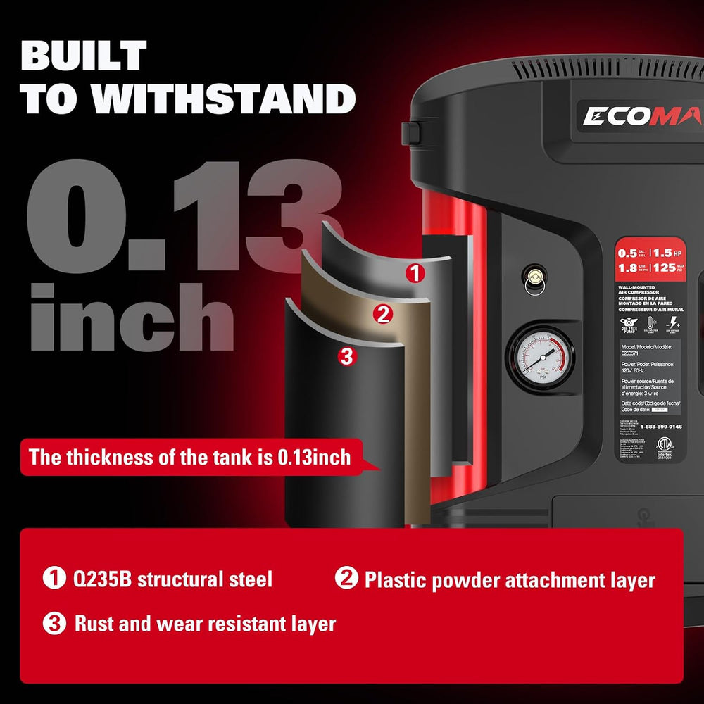 ECOMAX Wall Mount Air Compressor, Tire Inflator Portable Air Compressor, Oil-...