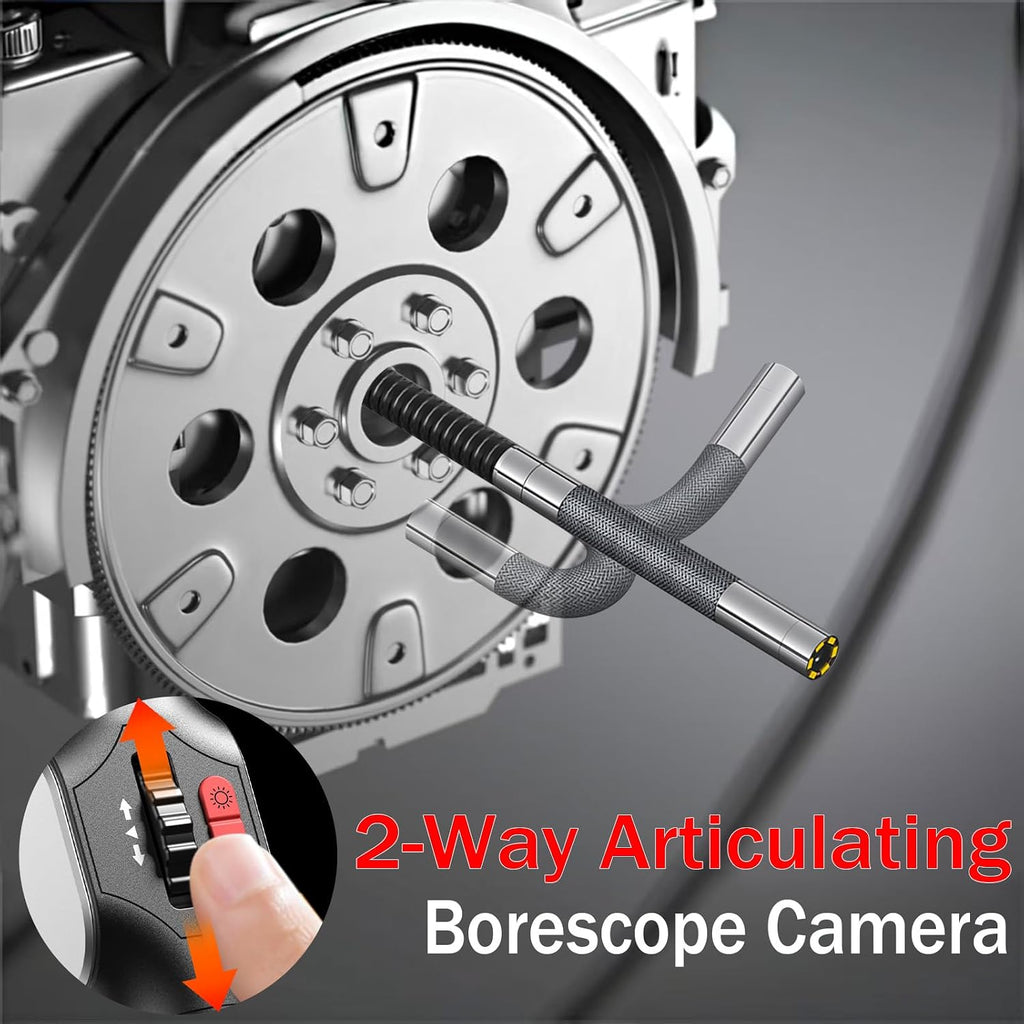 2-way articulating borescope w/light,0.24in probe endoscope for auto shown in use