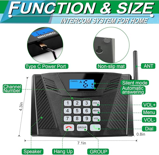 Intercoms Wireless for Home Hands Free, Upgrade Two Way Intercom 5300 Feet Range