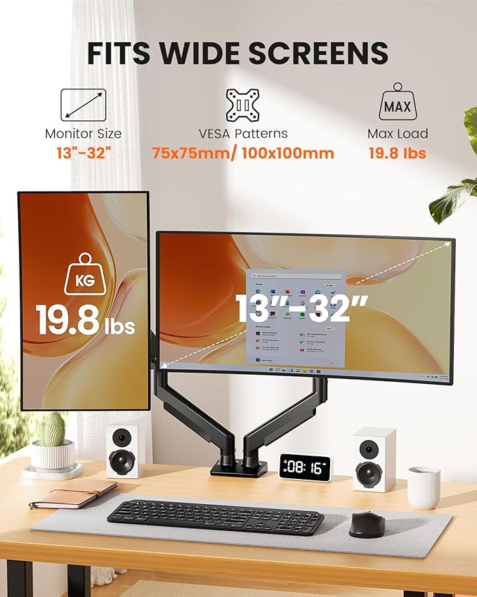 ErGear Dual Monitor Arm, Full Adjustable Monitor Mount
