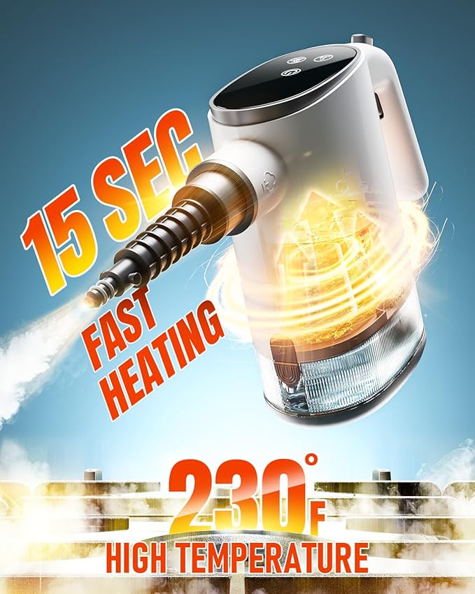 TEEVOGO Pressurized Steam Cleaner, 15s Instant Heat Handheld Steam Cleaner