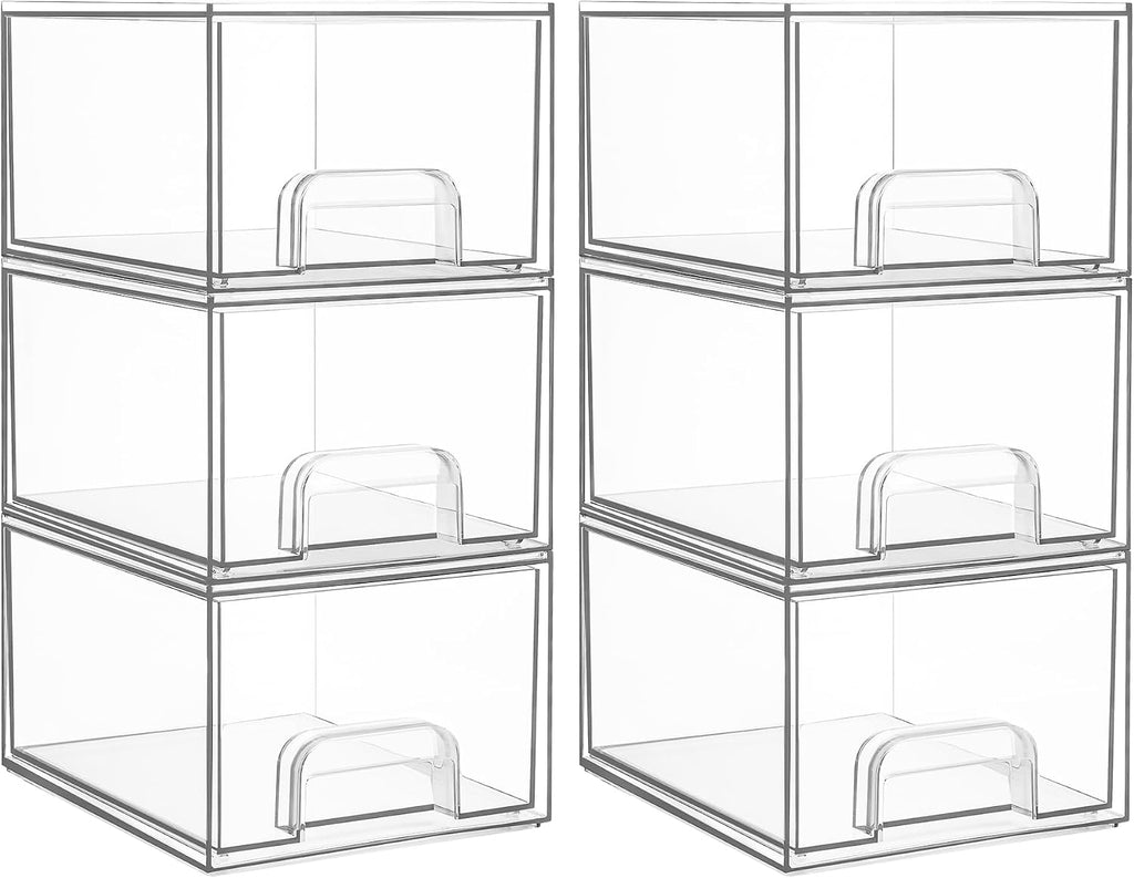 Vtopmart 6 Pack Small Clear Stackable Storage Drawers, Acrylic Bathroom Makeup