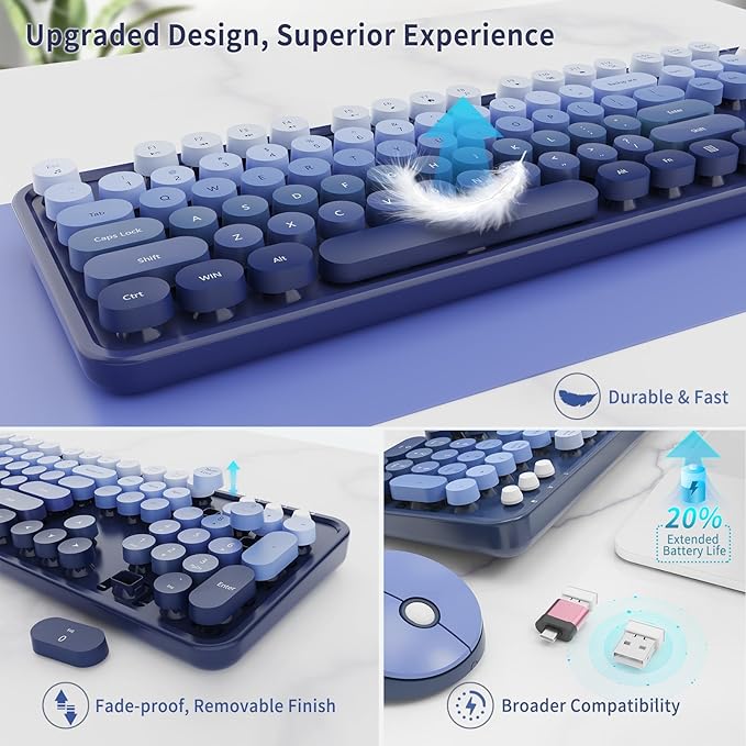 Nowlike Wireless Keyboard and Mouse Combo, Retro Typewriter Keyboard