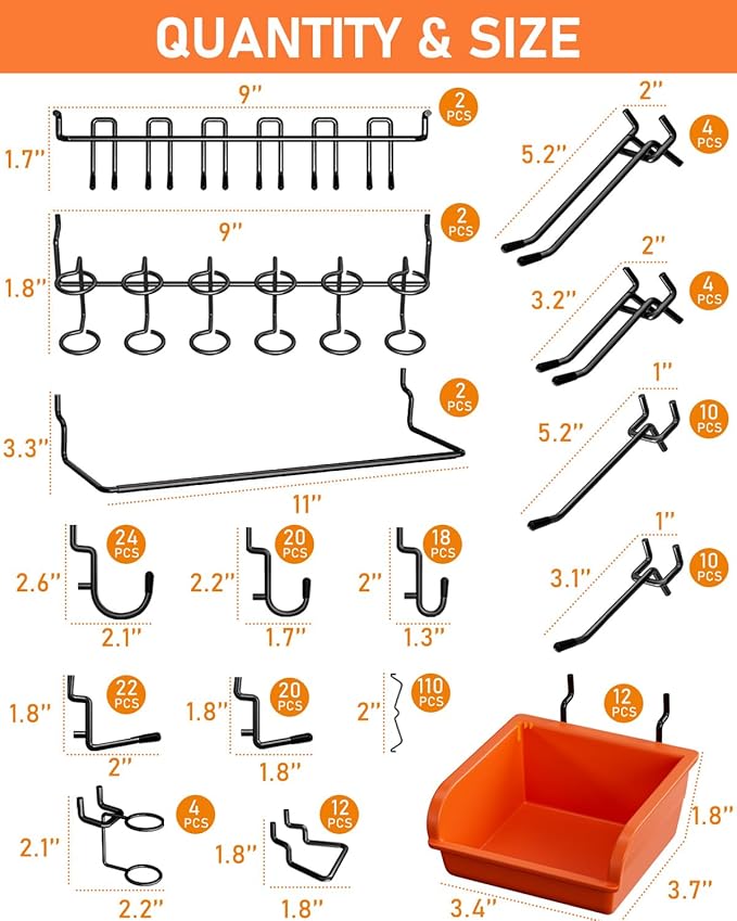 INCLY 276PCS Extra Thick 1/4" Pegboard Accessories Organizer Kit, Heavy Duty