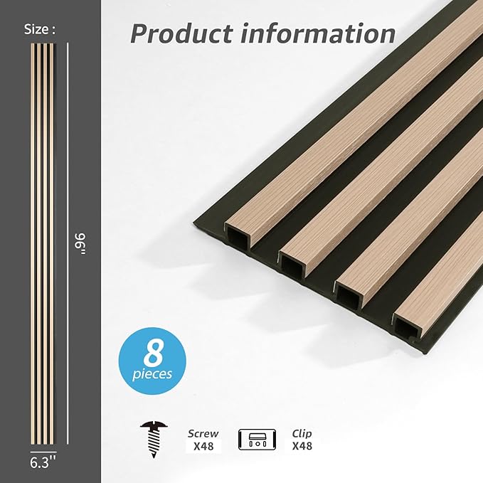 Art3d 8-Pack WPC Wood Slat Wall Panel