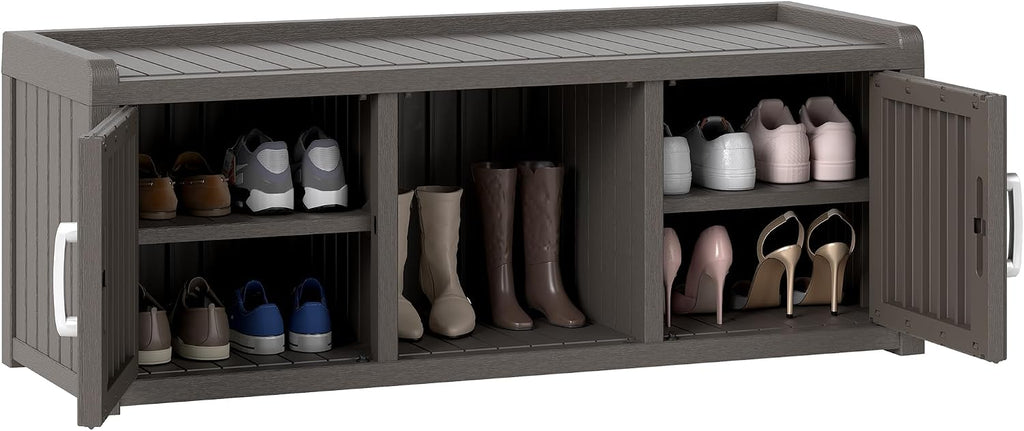 Outdoor Shoe Bench with Waterproof UV-Resistant Indoor Resin Shoe Cabinet Entryway Shoe Cabinet with 2 Doors or Entryway,Living Room,Bedroom,Gray (2 Door)