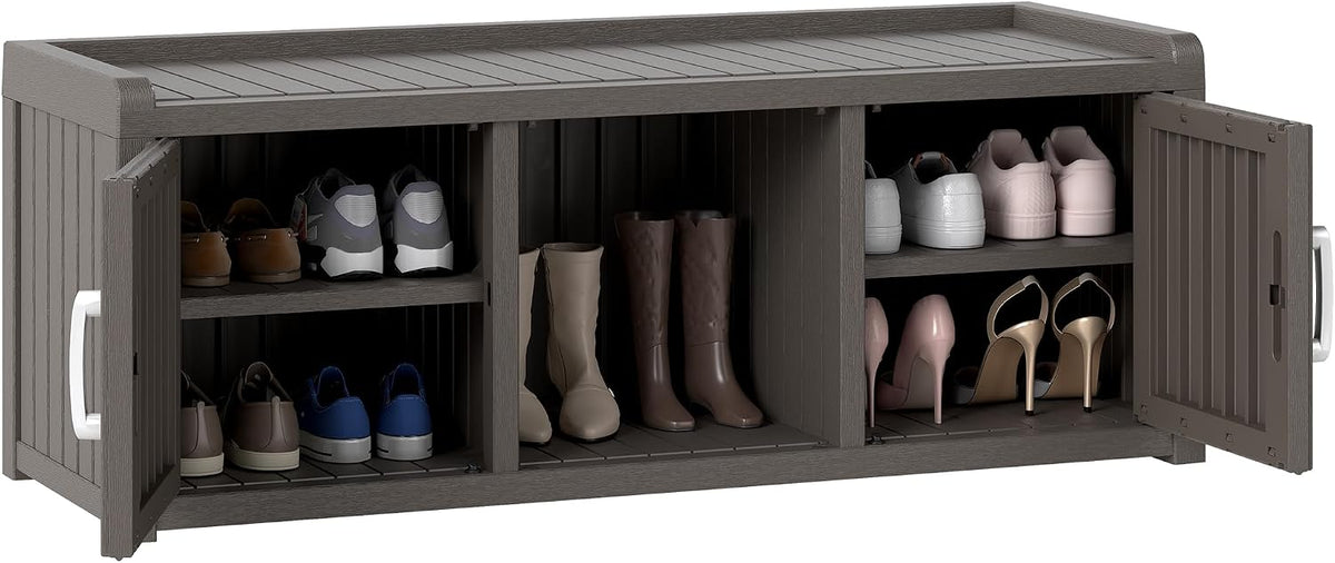 Outdoor Shoe Bench with Waterproof UV-Resistant Indoor Resin Shoe Cabinet Entryway Shoe Cabinet with 2 Doors or Entryway,Living Room,Bedroom,Gray (2 Door)