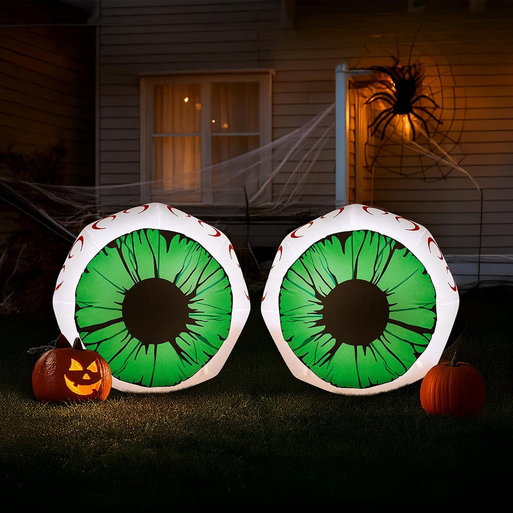 Outvita 2 Packs Halloween Inflatables Set of Lighted Eyes Decoration, 3Ft Blow Ups Green Eyes for Halloween Decor Outdoor with LEDs Party Supplies Blow up Decoration for Yard, Lawn, Patio, Garden