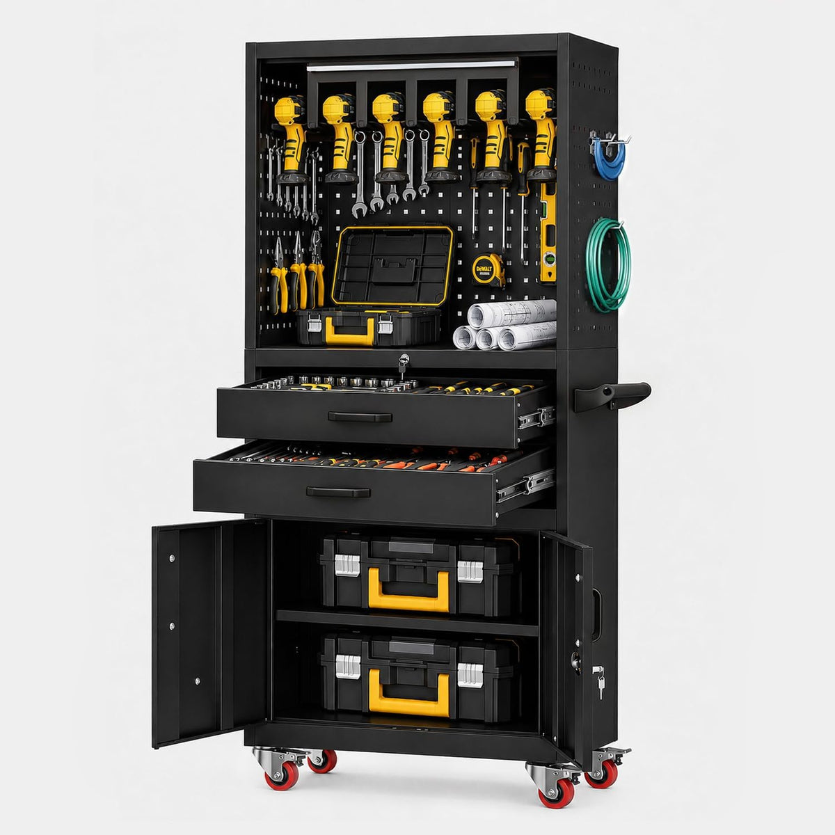 Mobile Tool Cart, Tool Chest with Locking Wheels, Charging Station