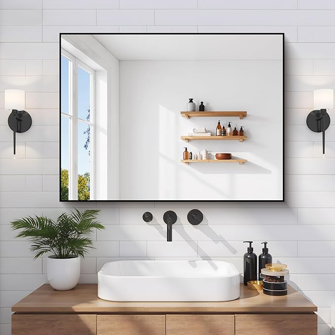 Black Bathroom Mirror for Wall, 24x32 Inch Rectangle Mirror