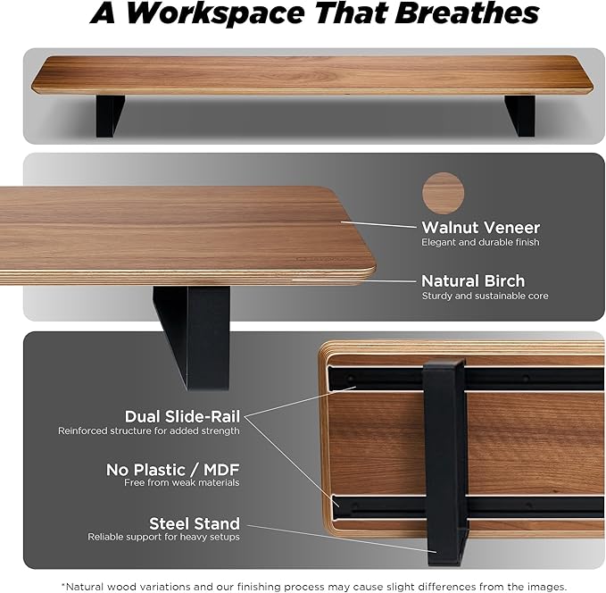 ULTRARM Moodular Wooden Monitor Stand 45.6” Large Desk Organizer