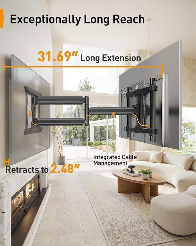 Perlegear Long Arm Full Motion TV Wall Mount