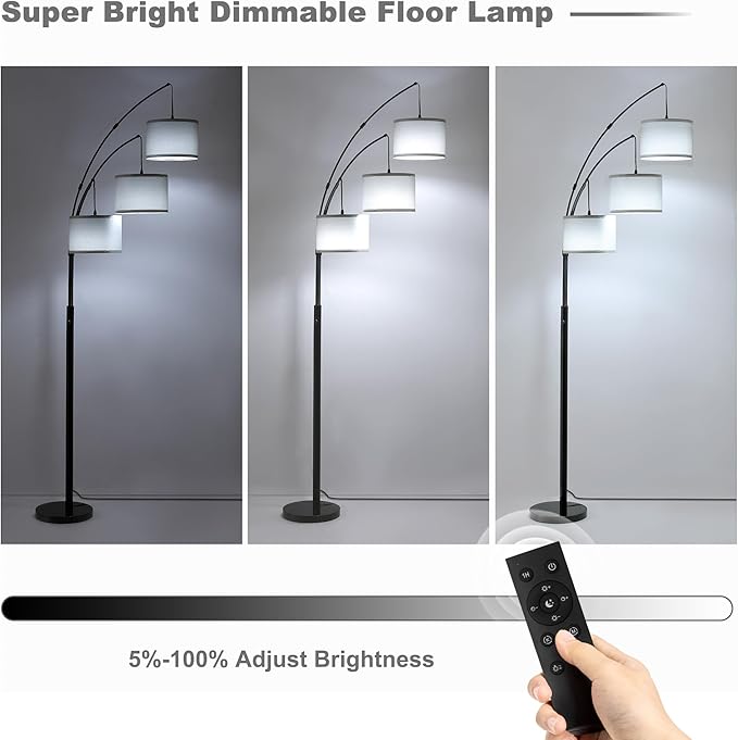 Fansdrick Floor lamp with Remote, 3 Light Arc Floor Lamps