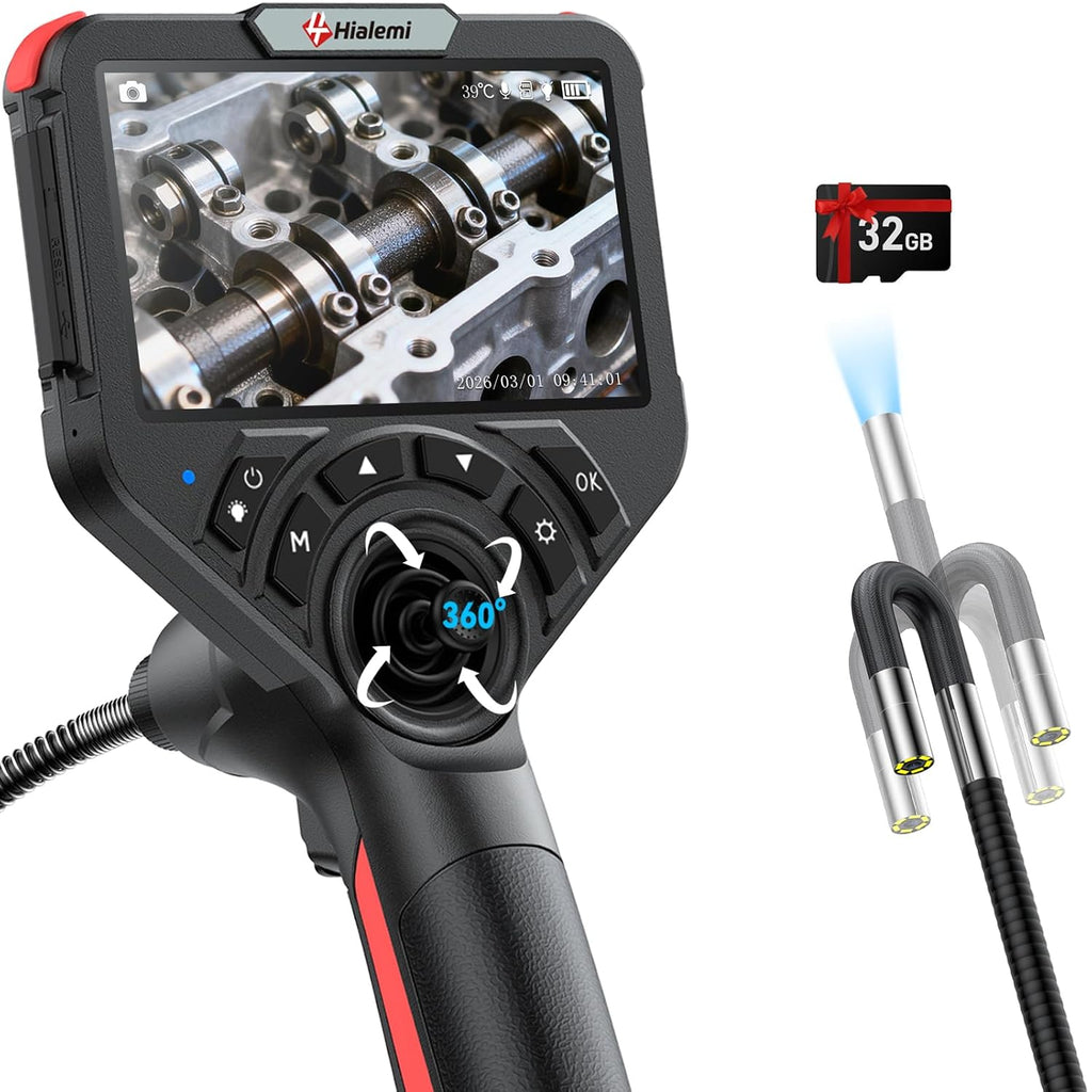 6.4mm 360° Articulating Borescope 4-Way Endoscope Camera with Light