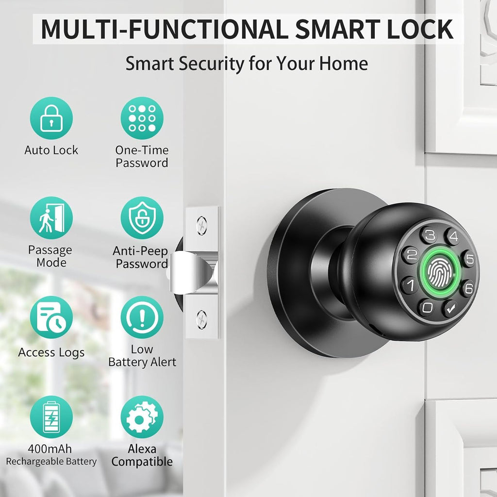 fingerprint door lock biometric keypad smart door knob showing dimensions