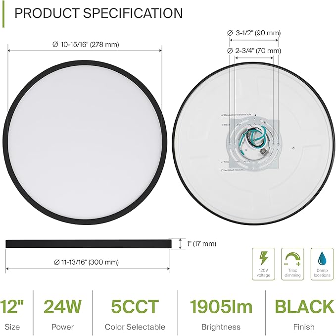 ASD LED 12" Round Flush Mount Ceiling Light Fixture, Low Profile Surface (12 Pack)