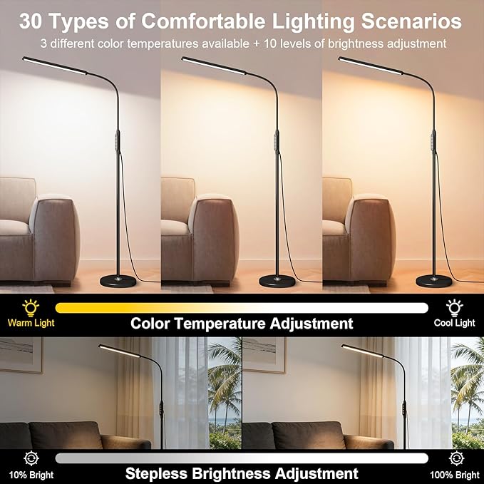 dujunlinghang Bright LED Eye-Protecting Reading Floor Lamps Touch and Remote