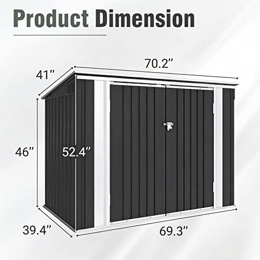 greesum 5.8x3.3 ft outdoor storage shed, black, side view