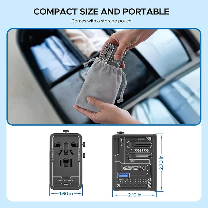 Universal Travel Adapter, 75W GaN International Power Adapter