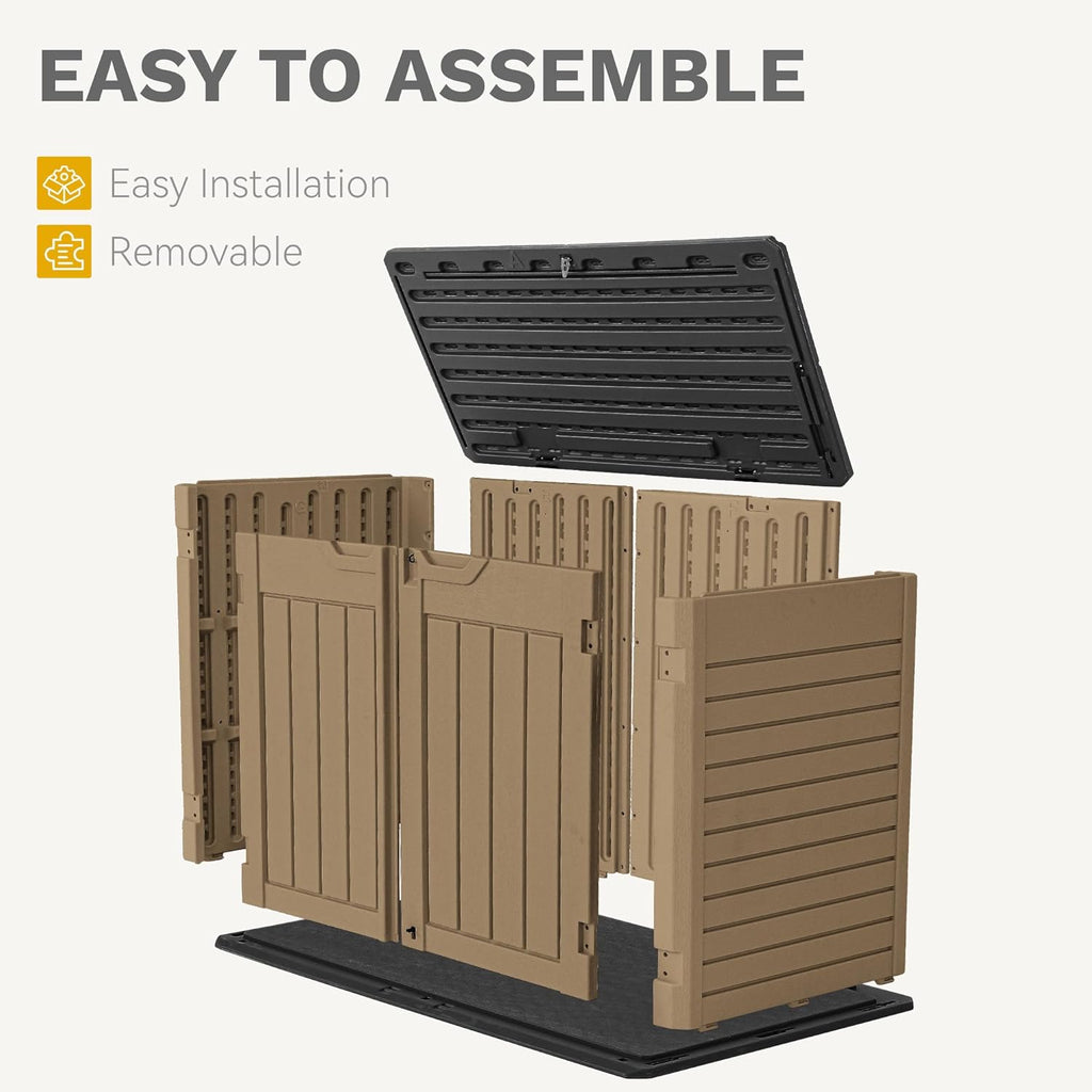dwvo 35 cuft outdoor horizontal storage, waterproof resin showing dimensions