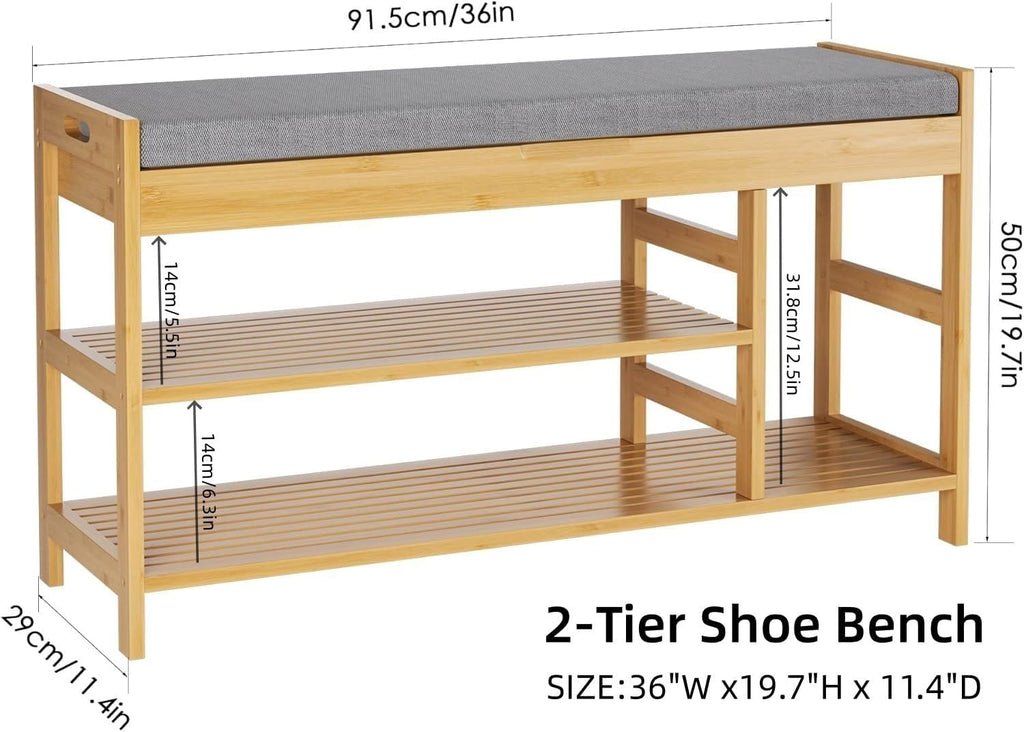 2-Tier Shoe Rack Bench with Flip-Top Storage, 36" Entryway Bench with Seat