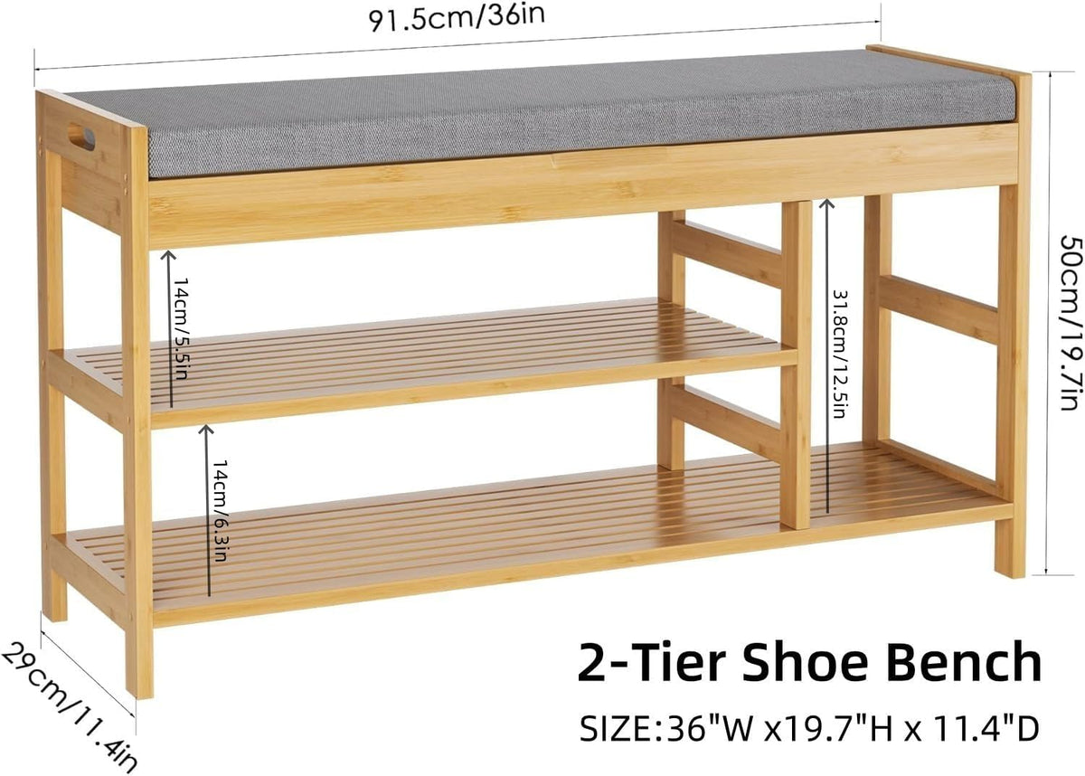 2-Tier Shoe Rack Bench with Flip-Top Storage, 36" Entryway Bench with Seat