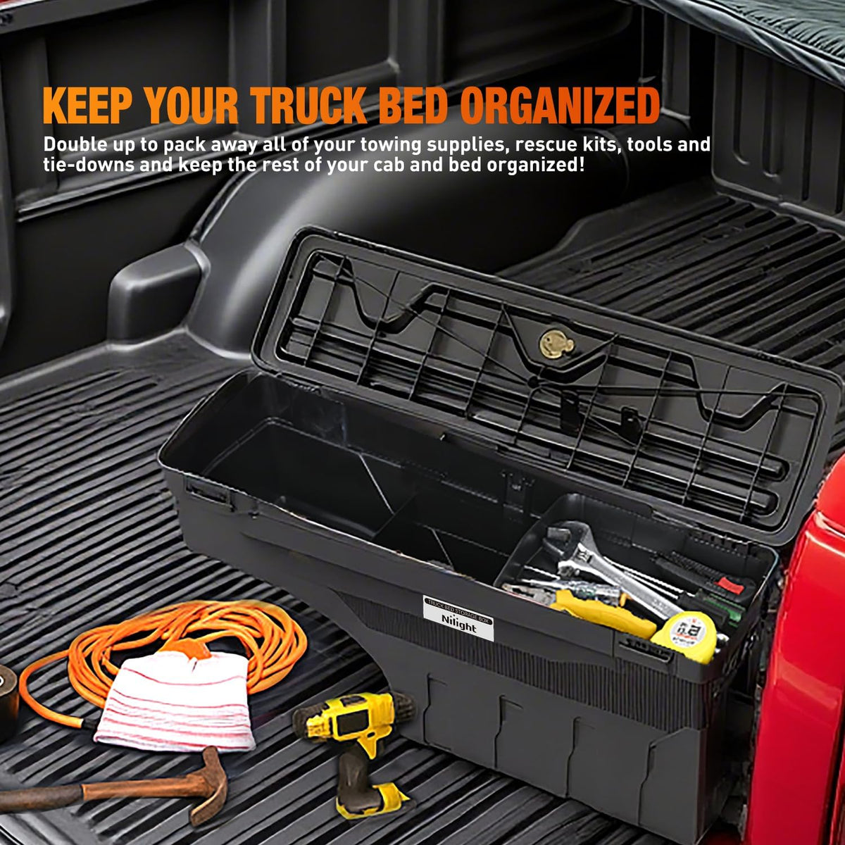 nilight truck bed tool box driver side &, view 9