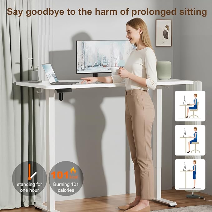 Veken 55 Inch Large Electric Standing Desk, Sit to Stand Up, Heights Adjustable
