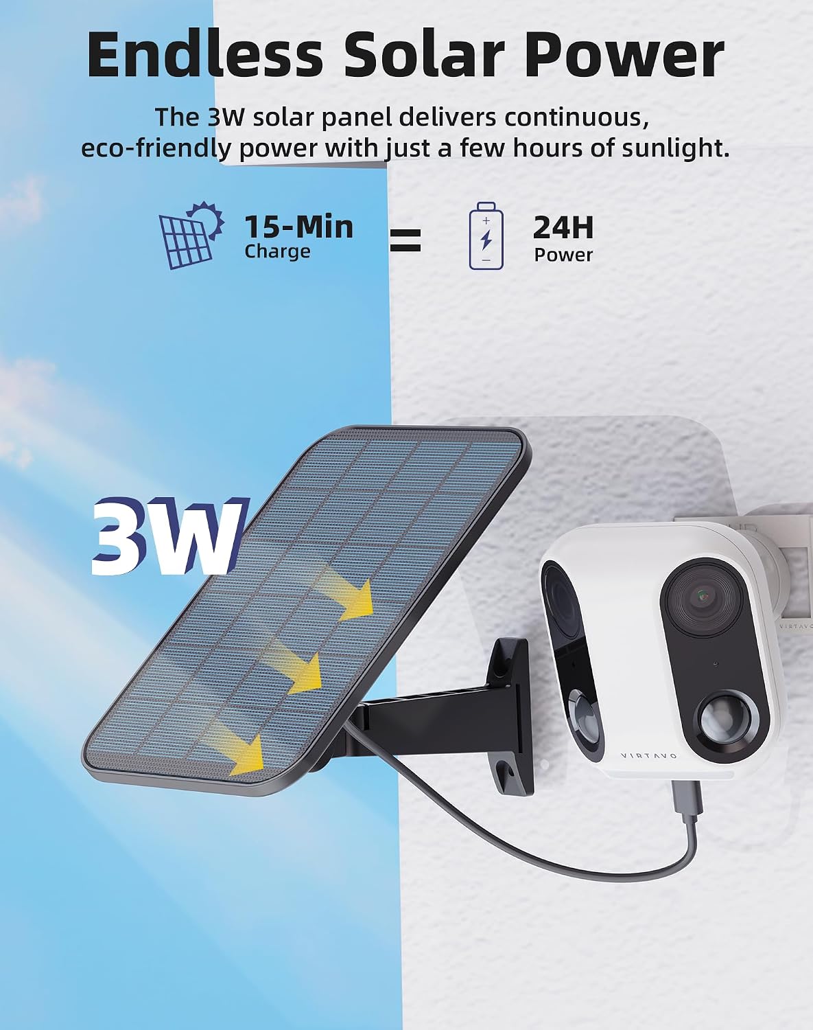 VIRTAVO Solar Security Camera Outdoor Wireless, Dual Lens Camera