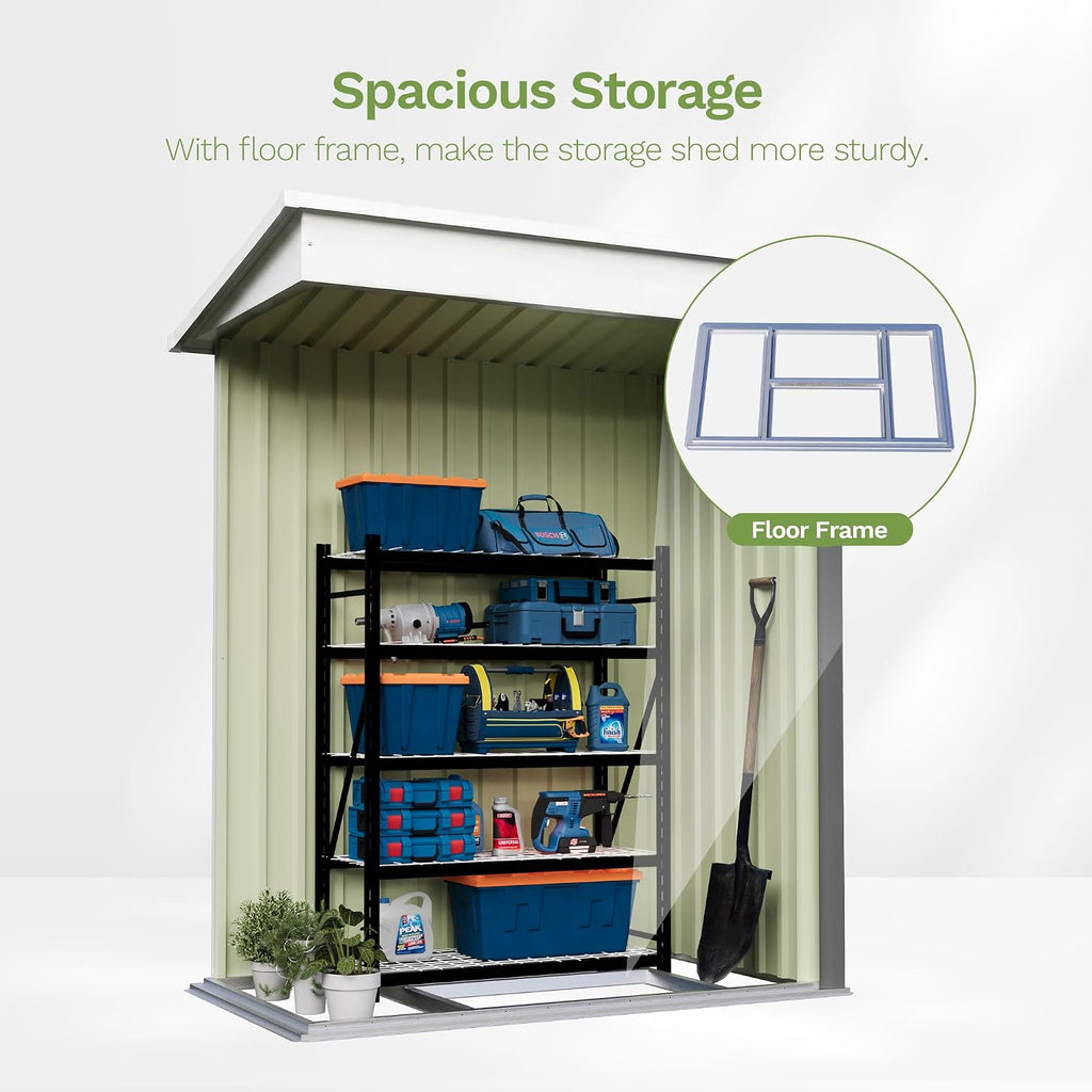 patiowell 5x3 ft outdoor storage shed with floor, close-up detail