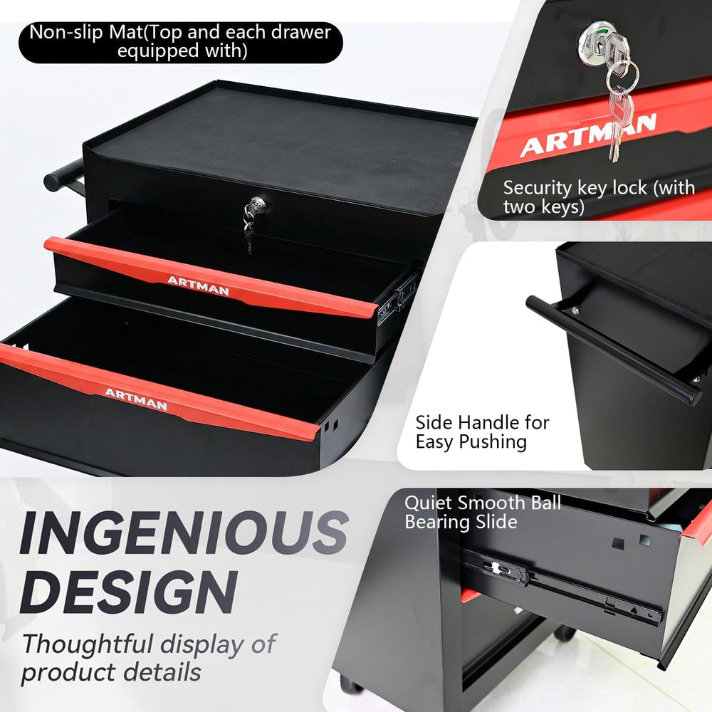 4-Drawer Rolling Tool Chest - Heavy Duty Tool Storage Cabinet with Lockable W...