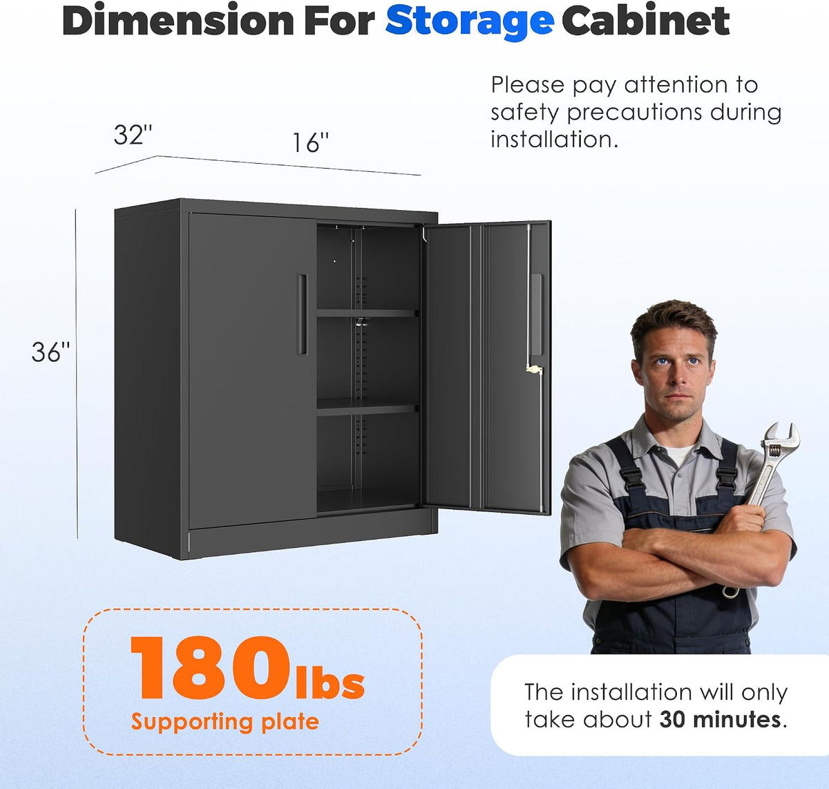 intergreat metal garage storage cabinet, 36" lockable storage, close-up detail