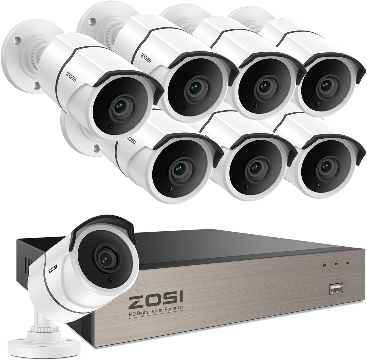ZOSI 8 Channel Wired Security Camera System, 8X 1080P Metal Cams, No HDD