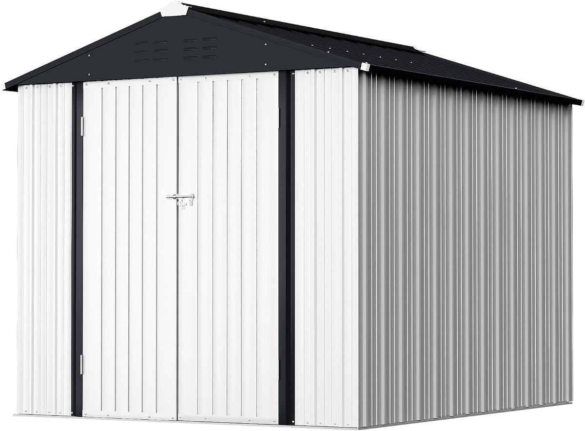 GUNJI 6 x 4 FT Shed Outdoor Storage Shed Metal Garden Shed with Lockable Door Outside Waterproof Tool Shed for Backyard, Patio, Lawn (White)