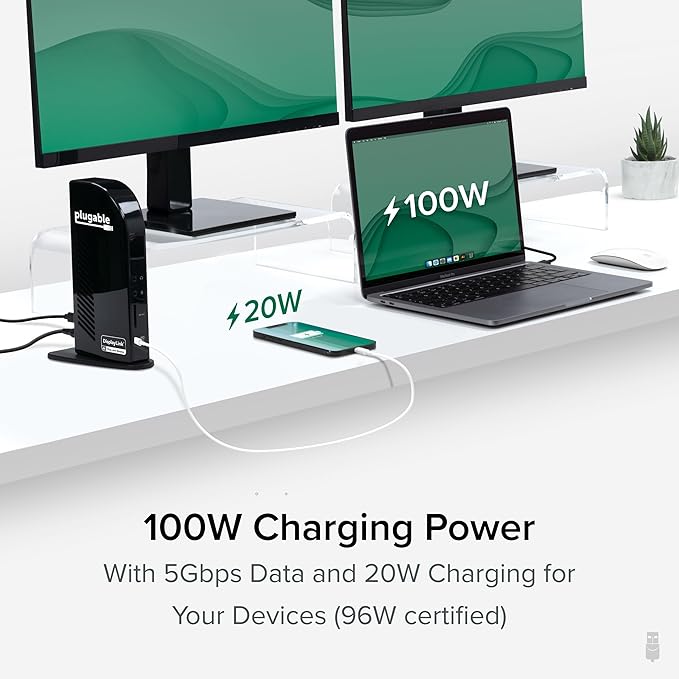Plugable USB-C Triple Monitor Docking Station: 13-in-1 Laptop Dock