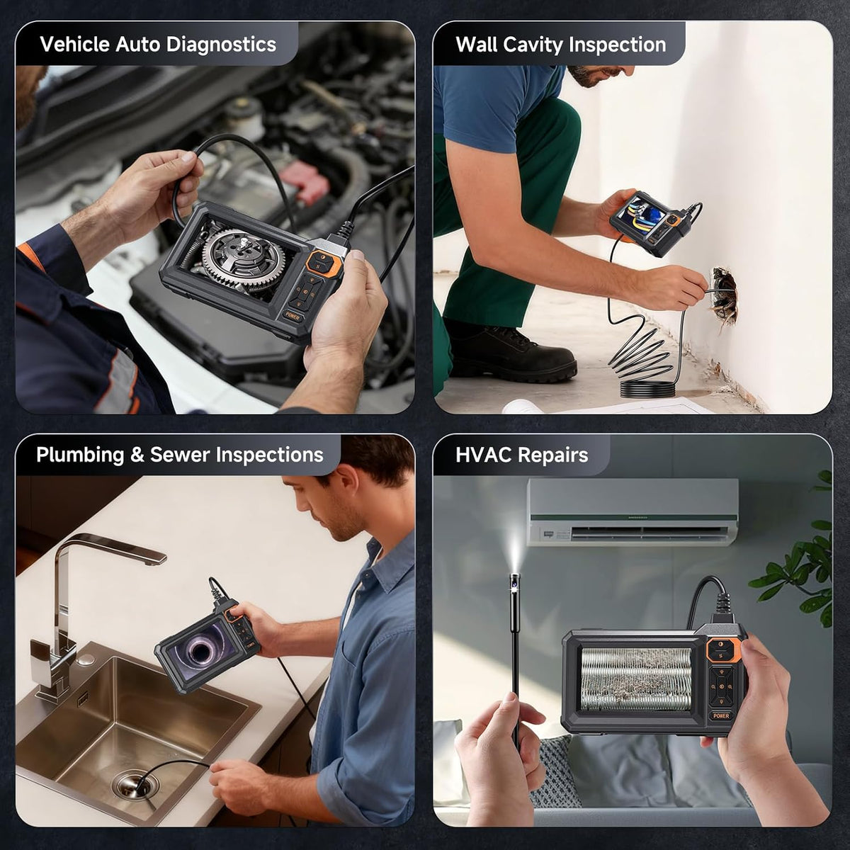 dual lens endoscope camera with light, 4.3" 1080p, view 9