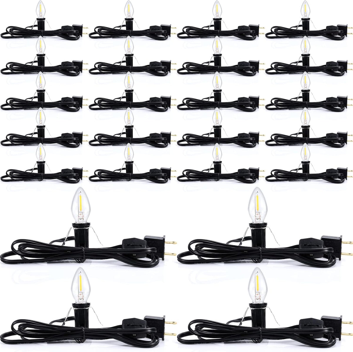 Coume 24 Packs Accessory Cord with LED Light Bulb, 6 Ft Warm Light Accessory Cord Kit (Black)