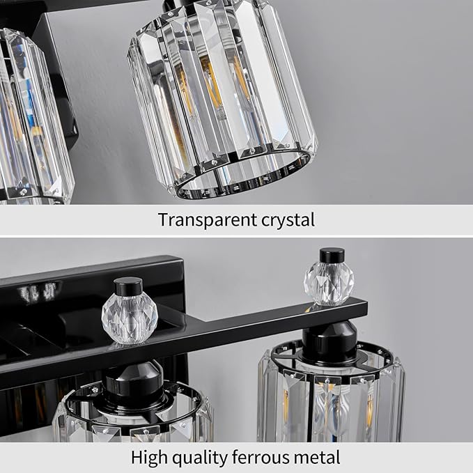FDPBY Bathroom Vanity Lights 3-Light Plating Black Modern Crystal Vanity Light