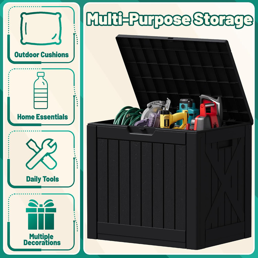 devoko 40 gallon deck box lockable outdoor storage, side view