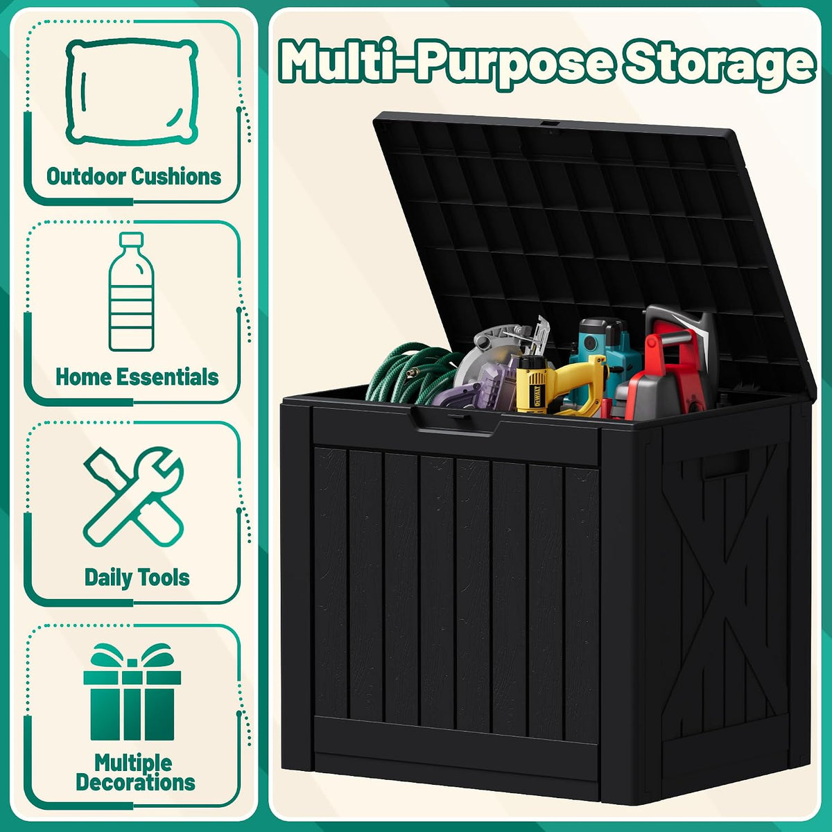 devoko 40 gallon deck box lockable outdoor storage, side view