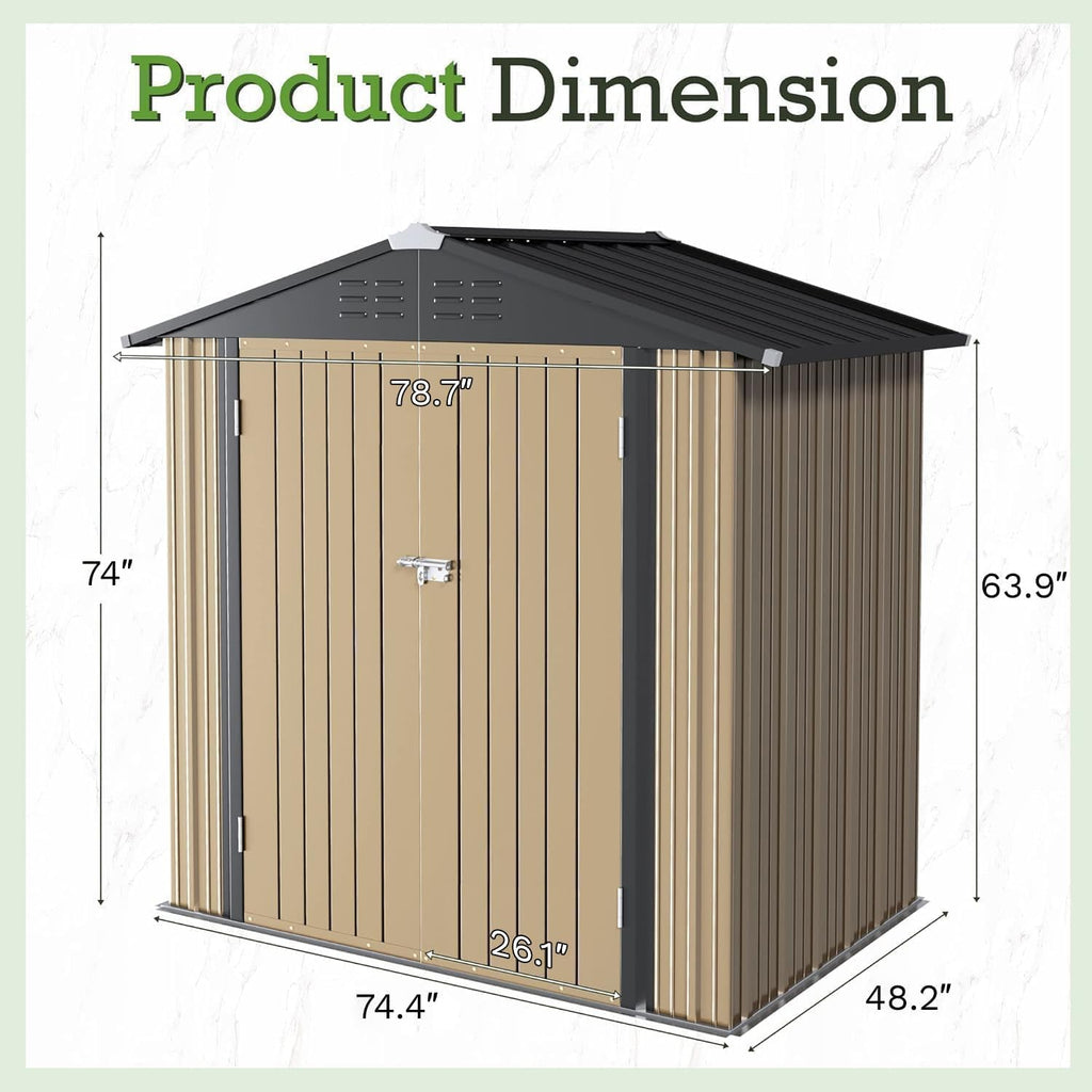 furniwell 6x4 ft outdoor storage shed, metal garden, front angle view
