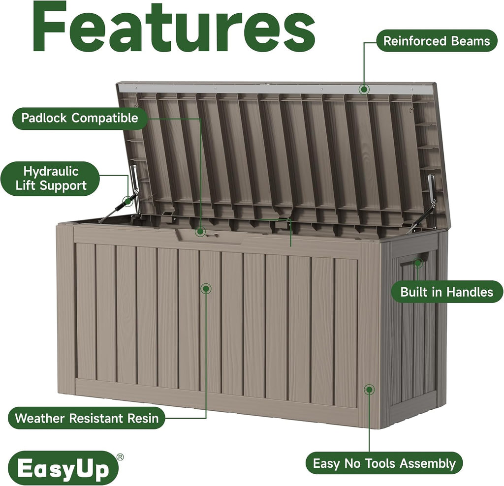easyup 80 gal resin outdoor storage box waterproof, package contents