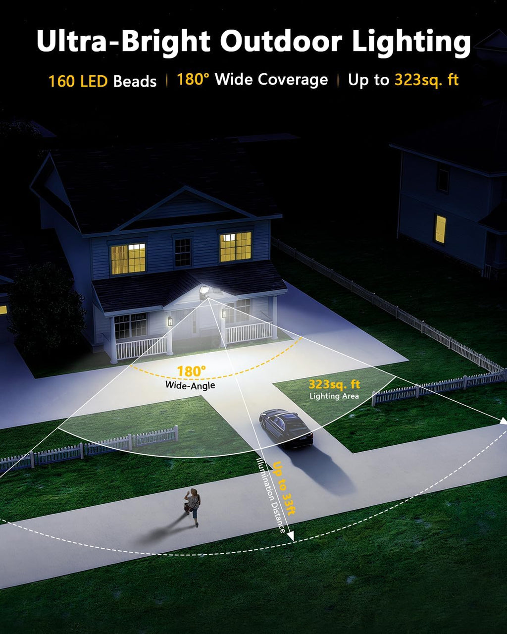 oossxx solar floodlight security camera outdoor wireless, 4mp, front angle view