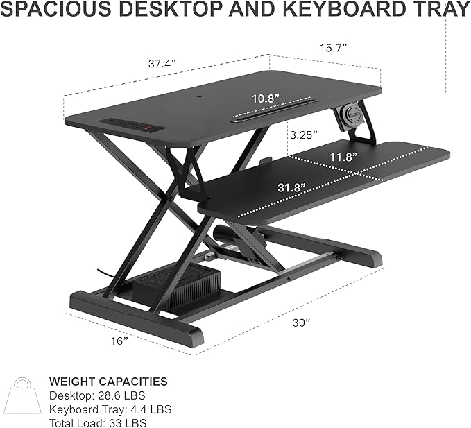 Rocelco 37.4" Electric Standing Desk Converter