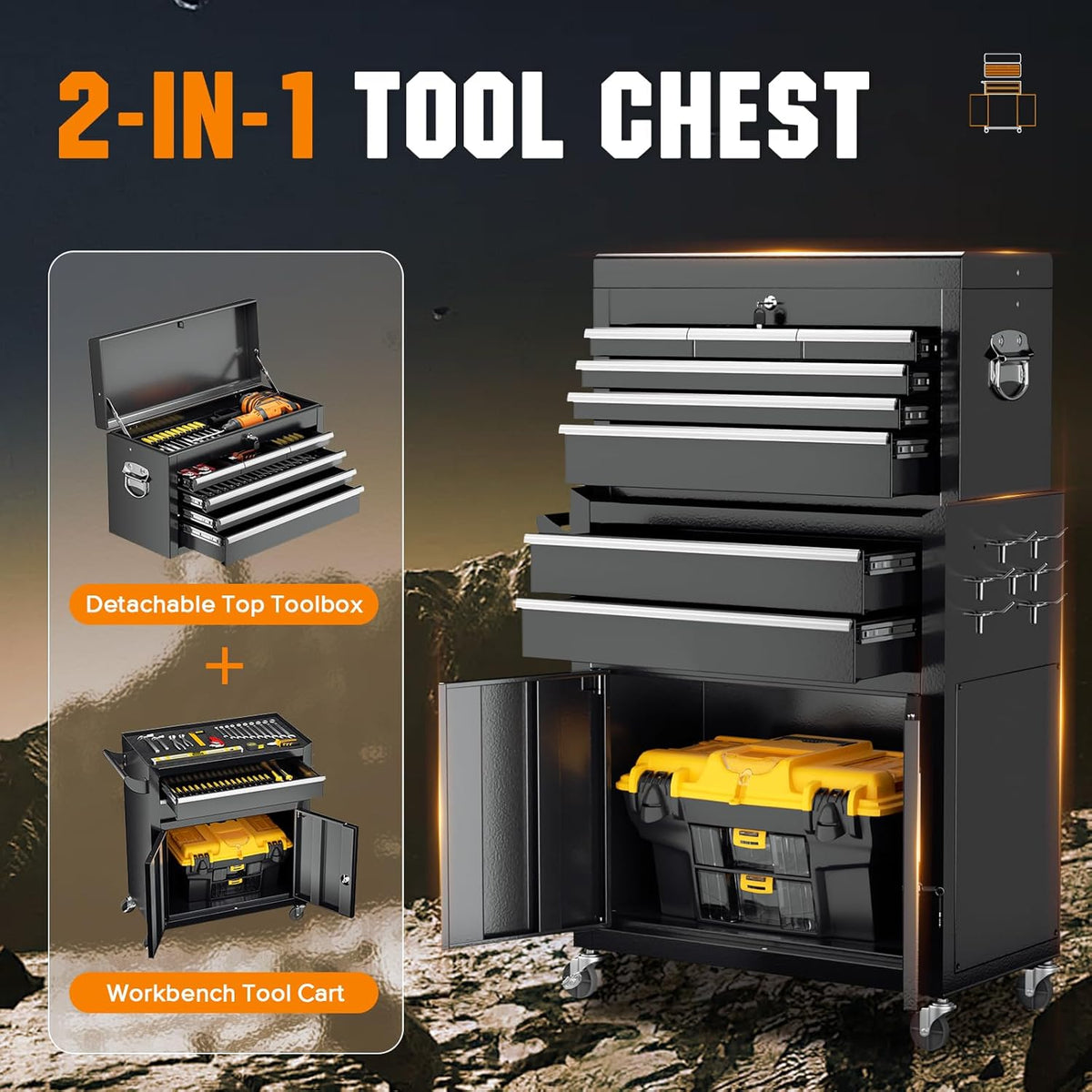 oakcloud heavy-duty 8-drawer rolling tool chest and cabinet, close-up detail