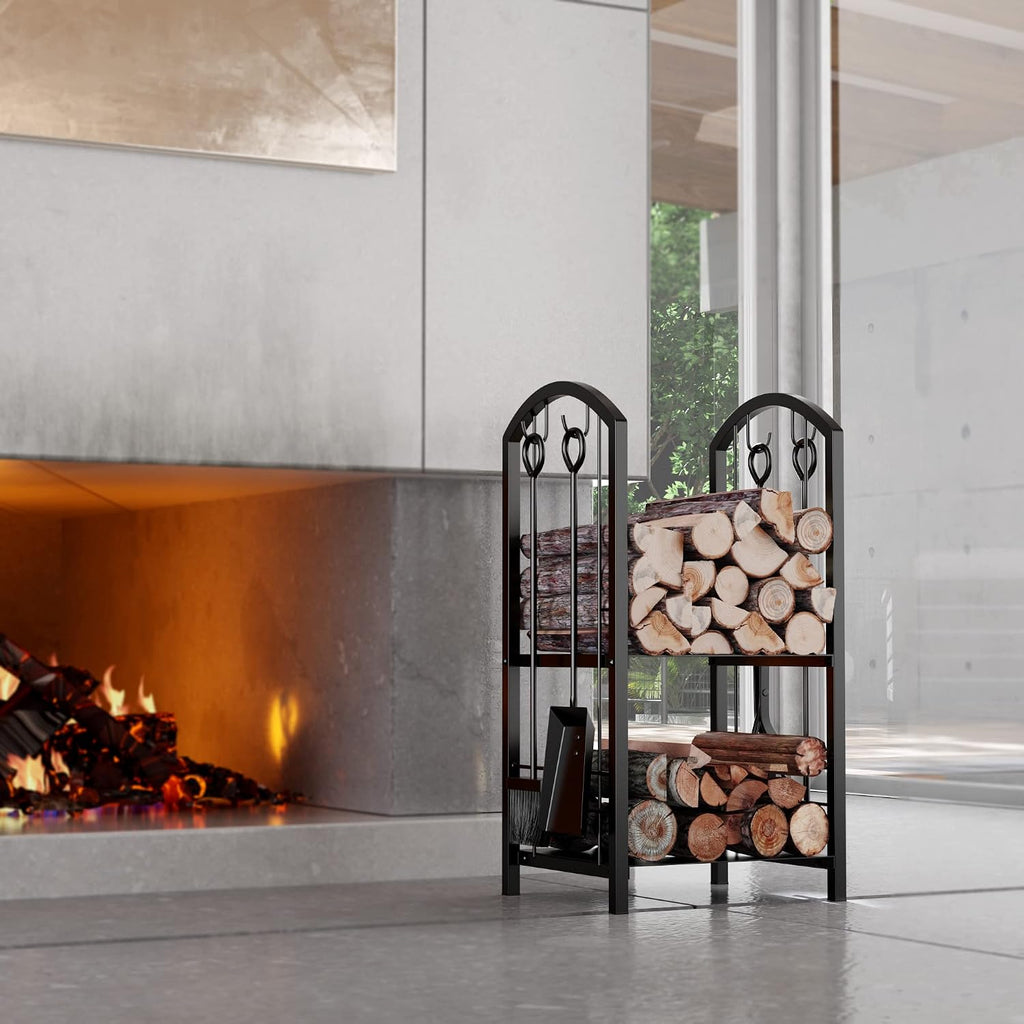 fire beauty wrought iron firewood log rack with shown in use